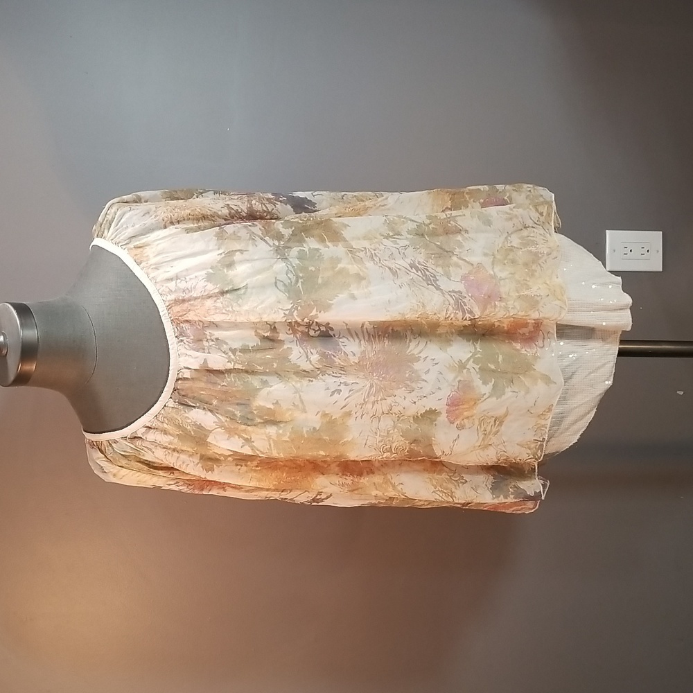 100% Silk size large flowing top, blouse, muted floral sheer sequins